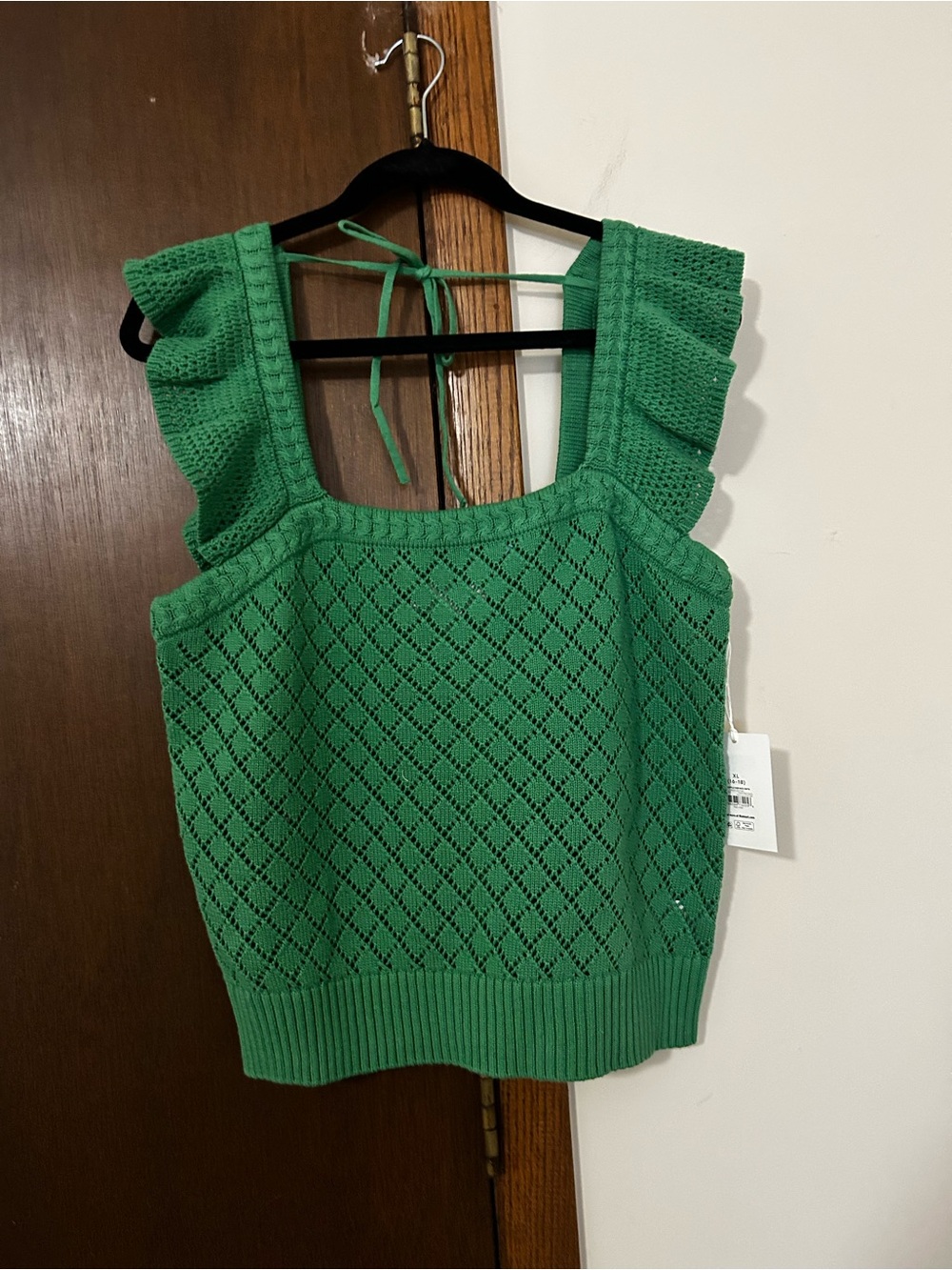 Off-the-Shoulder Green Knit Ruffle Sleeve Sweater Top